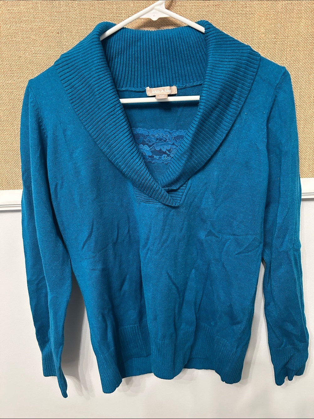 White Stag Teal V-Neck Shawl Collar Sweater